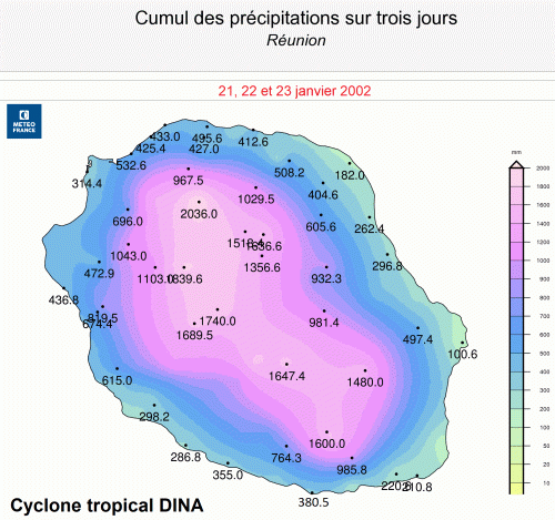 Cumul des précipitations sur trois jours. © Météo-France.