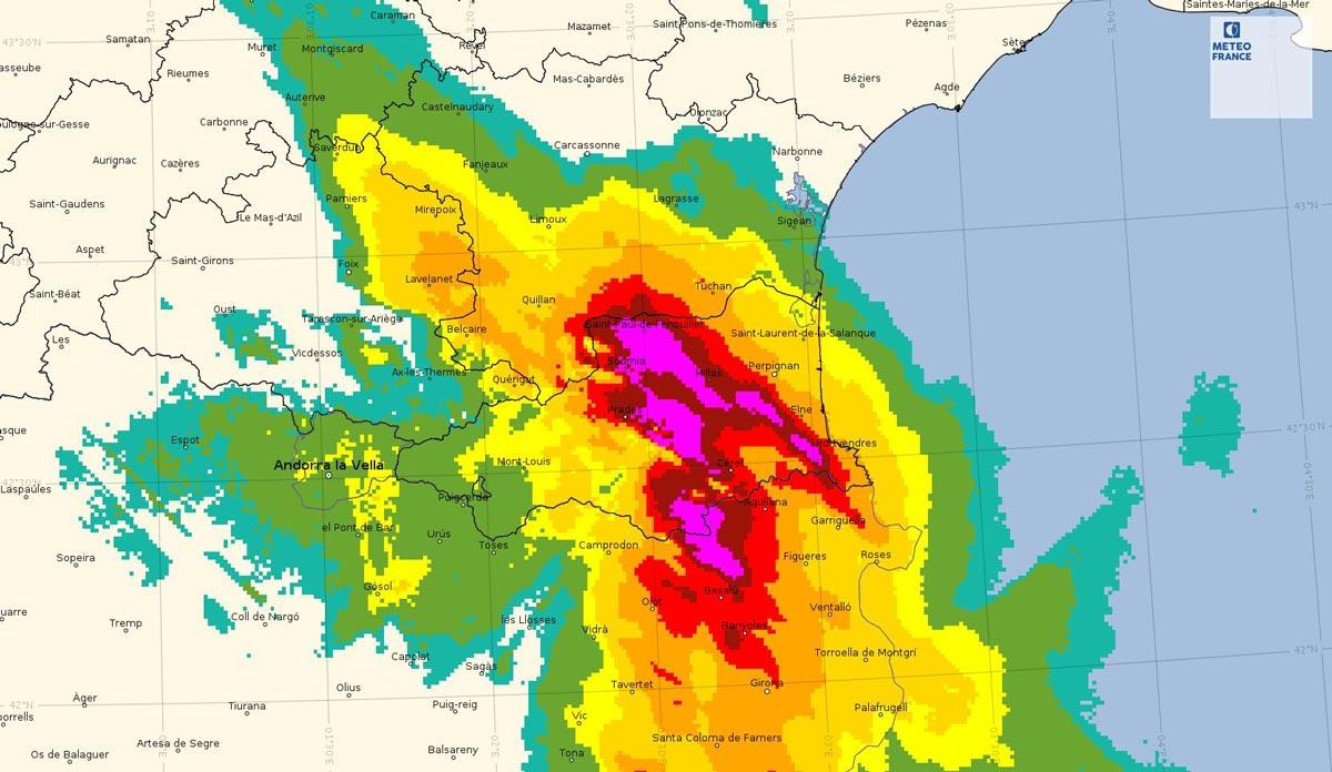 Lame d'eau cumulée sur 72 heures, entre lundi 20 janvier à 14 h UTC et jeudi 23 janvier 2020 à 10 h UTC. En rouge les cumuls supérieurs à 150 mm. © Météo-France.
