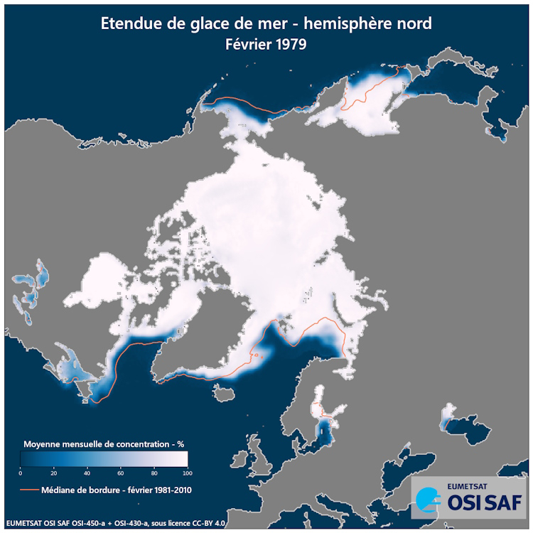 Étendue de glace de mer - hémisphère nord - février 1979 © Eumetsat OSI SAF sous licence CC BY 4.0