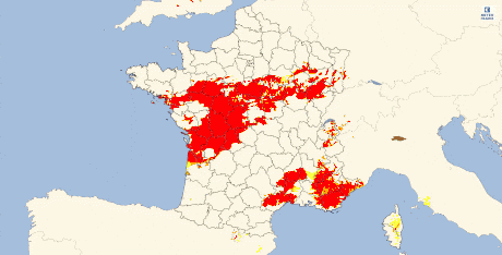 Animation des précipitations (neige, pluies verglaçantes) tombées entre le mercredi 28 février à 19 h UTC et le jeudi 1er mars 2018 à 10h45 UTC. © Météo-France