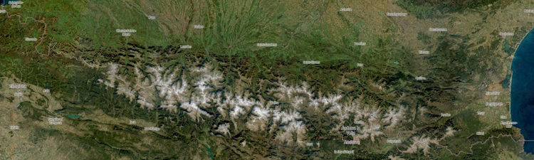 Enneigement des Pyrénées vu par le satellite Sentinel-2 © Météo-France