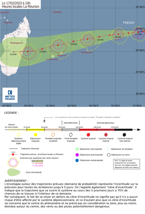Trajectoire prévue de Freddy. © Météo-France