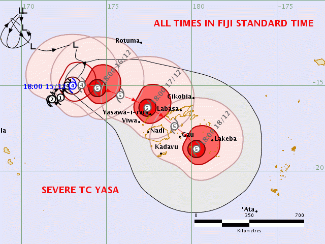 Trajectoire prévue de Yasa - © Nadi Tropical Cyclone Warning Centre
