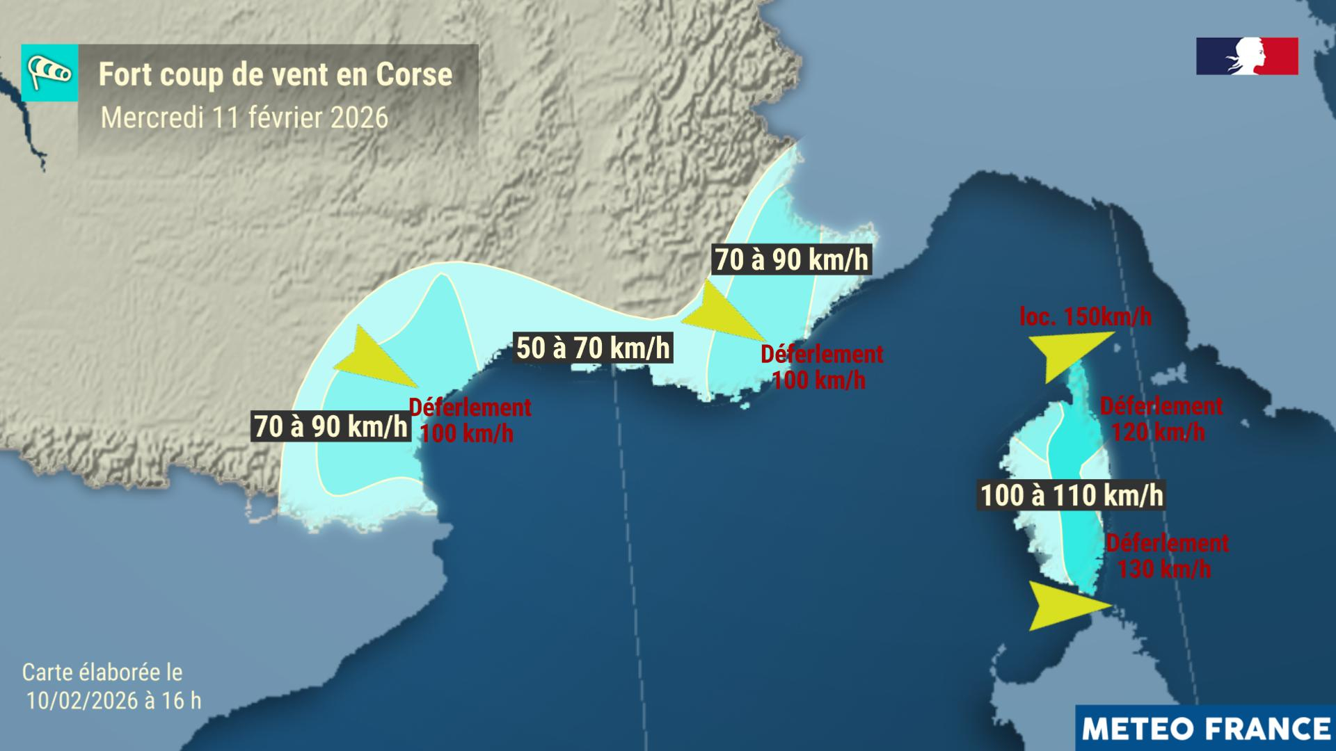 Fort coup de vent en Corse mercredi 11 février 2026.