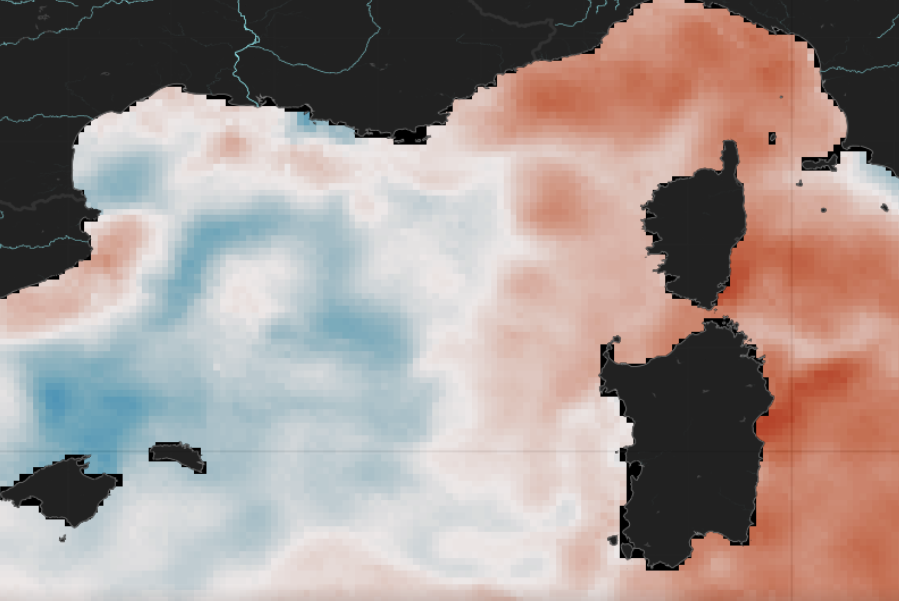 Anomalie de la température de surface en Méditerranée occidentale au 22 juillet @ Copernicus