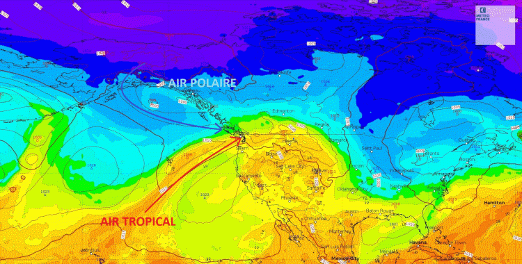 Pression réduite au niveau de la mer et masse d'air, modèle du CEPMMT, lundi 15 novembre 2021 à 00 h. © Météo-France.