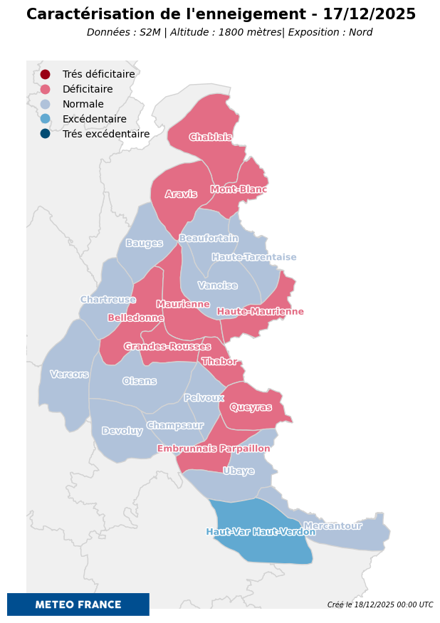 Caractérisation de l'enneigement dans les Alpes au 17 décembre 2025 © Météo-France