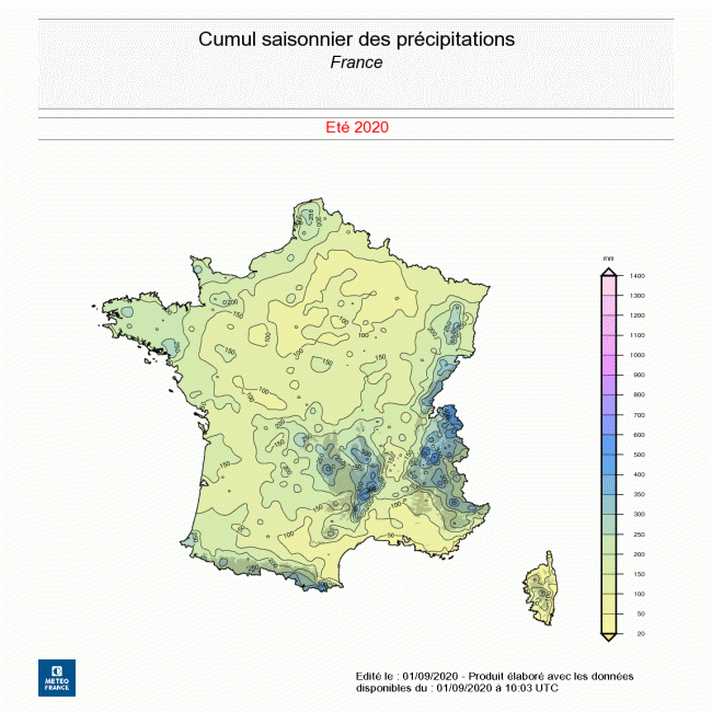 Cumul saisonnier des précipitations.