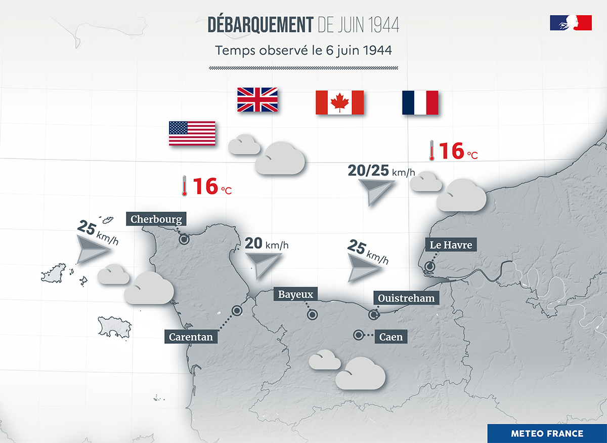 La météo du 6 juin 1944 sur les plages du Débarquement. © Météo-France